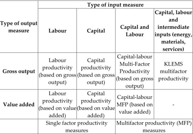 Table 1: Main Productivity measures (OECD/EUROSTAT, 2001, p.13) 