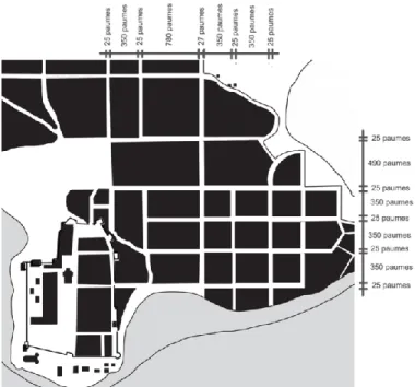 Figure 20 : Dimensionnement des ilots et rues du centre historique de São Luís  Source : Luísa Ghignatti, 2019