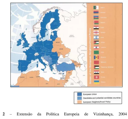 Figura 2 – Extensão da Política Europeia de Vizinhança, 2004 (in  http://ec.europa.eu/world/enp/pdf/information/enp-leaflet_pt.pdf)