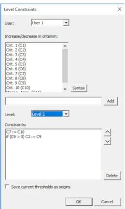 Fig. 4 Level threshold constraints dialogue box. 