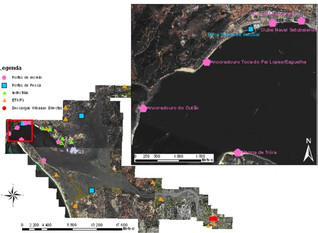 Figura II-2. Pormenor da localização de quatro portos de recreio e um porto de pesca. 