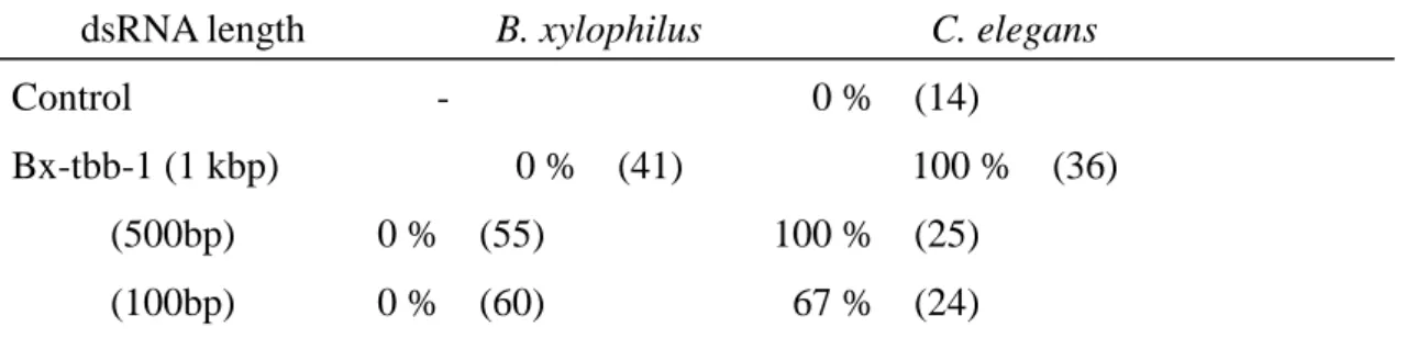 Table 1: Percentage of abnormal RNAi phenotype 