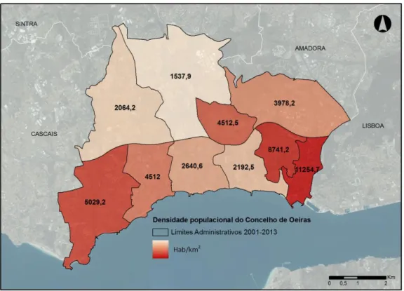 Figura 11 – Densidade populacional por Freguesia (fonte: autor) 