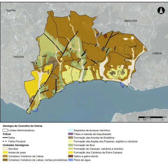 Figura 17 - Carta da Geologia do Concelho de Oeiras (fonte: adaptado de LNEG, 2005) 