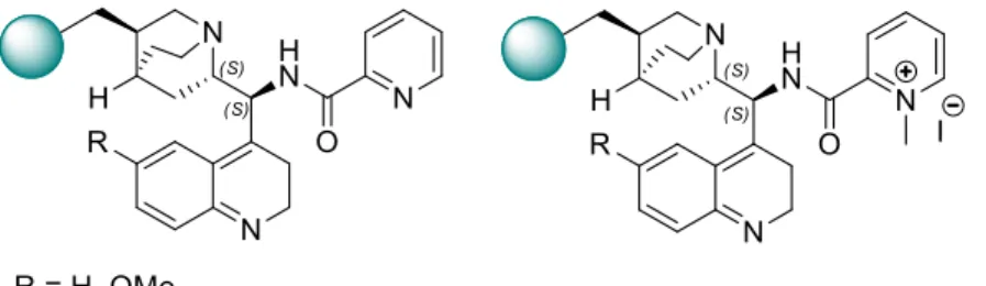 Figure 2.3 General schematic representation of heterogenized 9-picolinamide-Cinchona alkaloid  derivatives