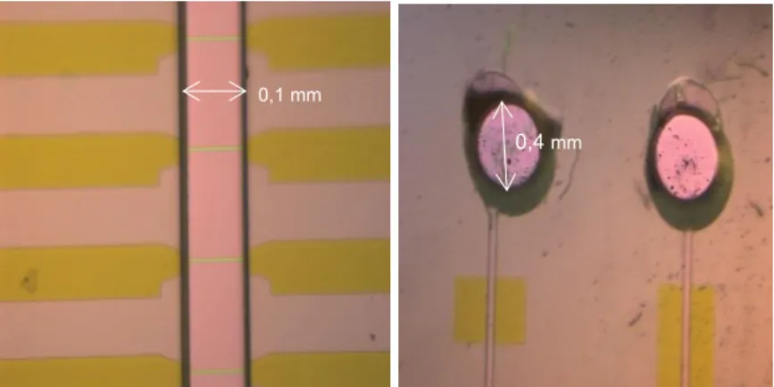 Figure 3.32 Microscopic picture of the PDMS microchannel aligned with sensors on the chip