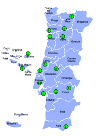 Figura 3. Localização geográfica das 36 cozinhas das U/E/O estudadas 