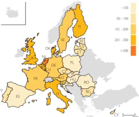 Figura  2.1  Despesa pública per capita em proteção ambiental na União Europeia,  2013  (euros)