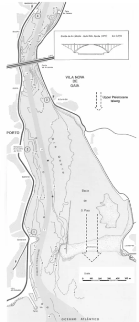 Figure 8. Estuary map showing the bathymetry and the dredge navigation channel; equidistance equal to 2m (IND, 1991) 