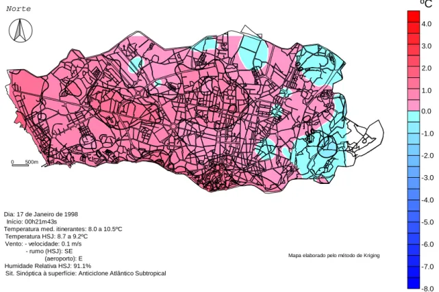 Fig. 17 – Anomalias térmicas na cidade do Porto no dia 17 de Janeiro de 1998 