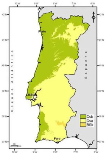 Figura  2.1.2  -  Clima  de  Portugal  Continental  segundo  a  classificação  de  Koppen,  de  acordo  com o IPMA
