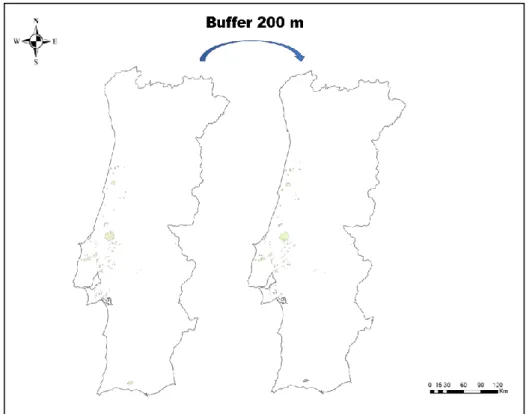 Figura 4.3.3 - Aplicação da função buffer aos perímetros de proteção de captações de água 