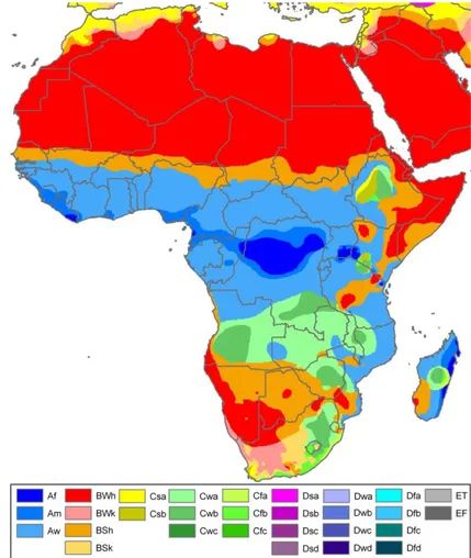 Figura 4: Mapa climático de África, segundo a classificação de Köppen-Geiger. Fonte: OLIVEIRA, 2013