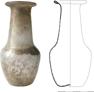 Fig. 6.  Glass recipient from Balsa, Torre d’Ares, Tavira (Portu- (Portu-gal), discovered in a Roman grave associated to medical  instruments.