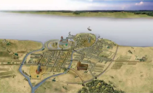 Figura 4 - Uma visão geral da cidade de Lödöse por volta do século XIV (Lazarides, 2019, p