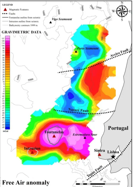 Figure 4.2. Bouguer anomaly map. The A-A’ line represents the location of the 2D  modelling profile
