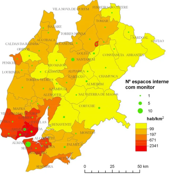 Figura 2 – Espaços Internet na Região de Lisboa e Vale do Tejo segundo a densidade  populacional, 2006 