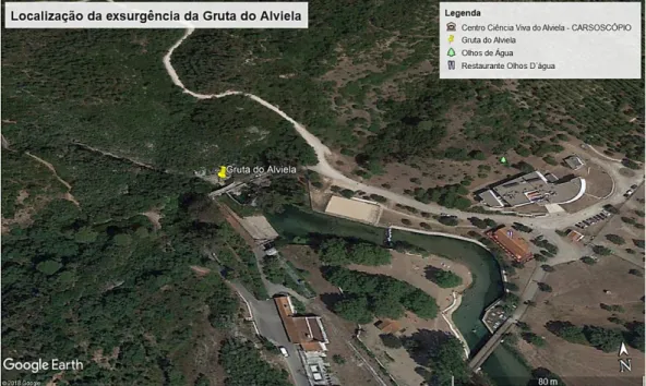 Figura 4.14 – Localização da exsurgência da Gruta do Alviela. Fonte: Google Earth 