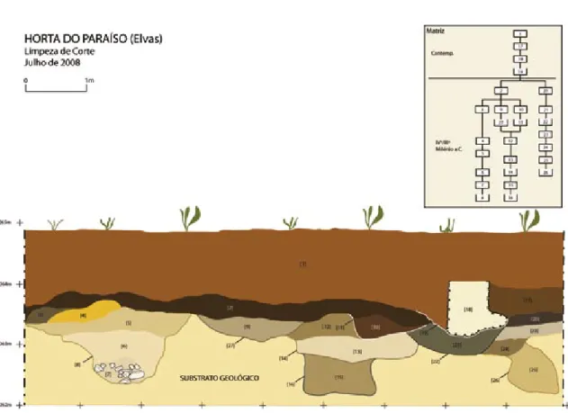 Fig. 4   Corte estratigráfico da estrada e respectiva matriz.