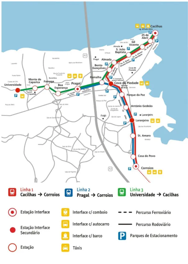 Figura 14: Mapa da Rede Metro Sul do Tejo (Câmara Municipal de Almada, 2019) 