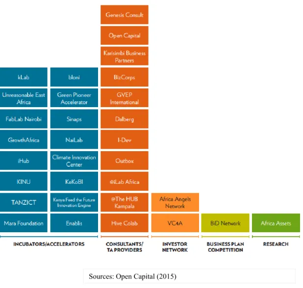 Figure 16: Examples of Intermediaries and Service Providers  Active in East Africa 