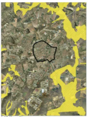 Figura 3 – A amarelo, áreas RAN identificadas na  carta de condicionantes do PDM (2008), exteriores 