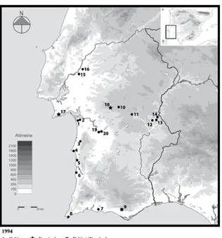 Figura 2 - Cartografia do povoamento do Neolítico                           antigo e médio identificado até 2014 no                  SW peninsular.