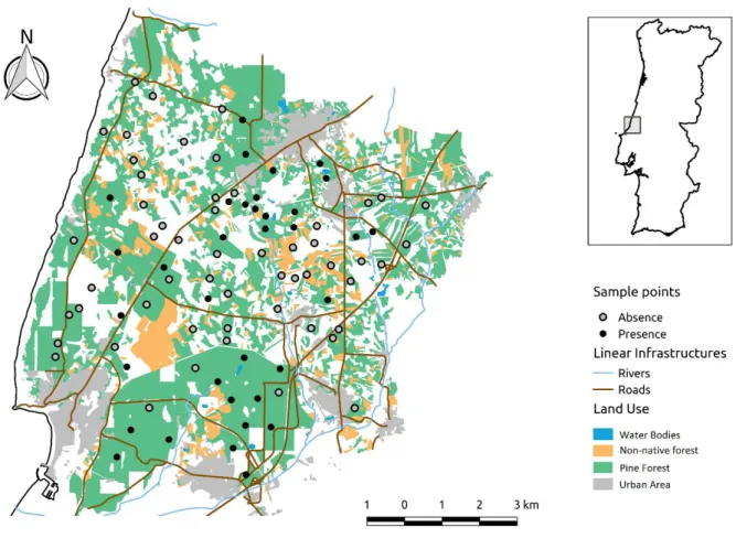 Fig. 1-Map of the study area with the respective land uses in Pataias and its location in Portugal (inset)