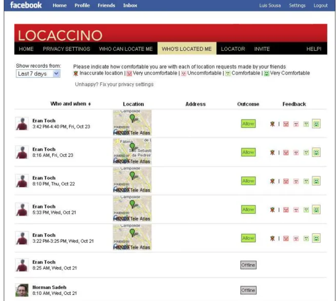 Figure 7 - Locaccino “Who’s located me” (feedback) page 