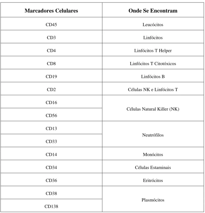 Tabela 2: Principais marcadores celulares. 