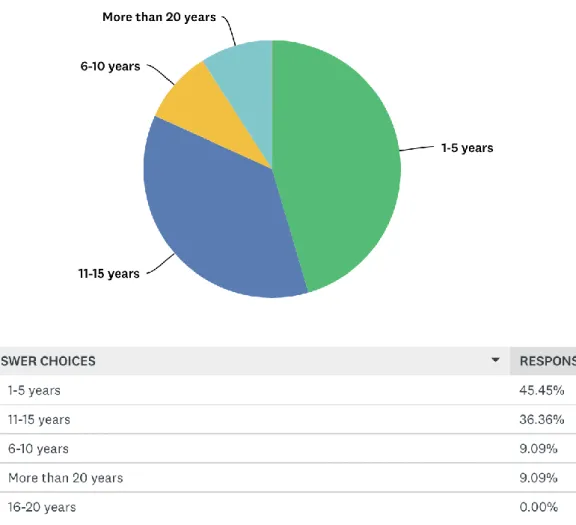 Table 2 - Average years of experience in the IS/IT sector 