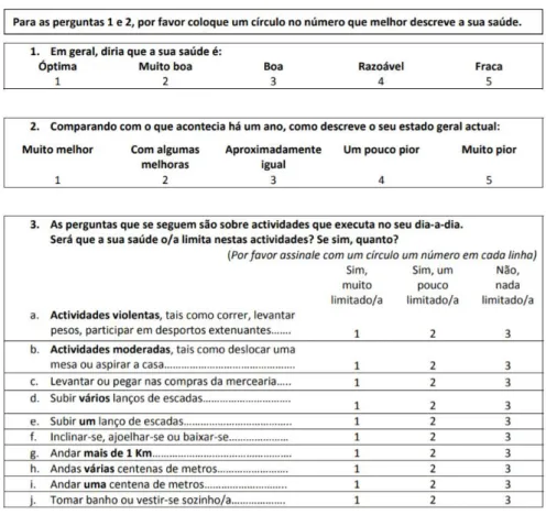 Figura 2.2. Excerto do Questionário SF-36 (versão portuguesa) [56] 