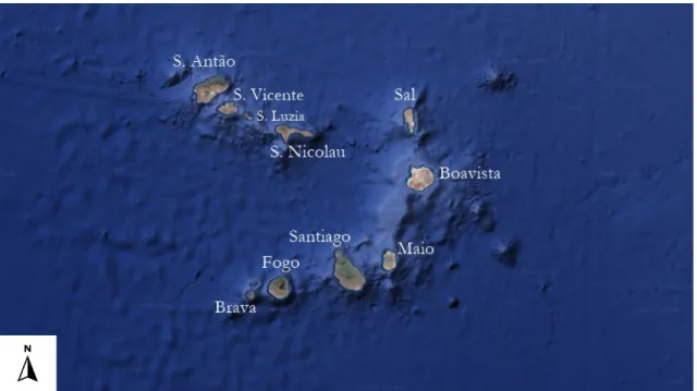 Figura 1: Arquipélago de Cabo Verde (Grupo Barlavento e Sotavento). 