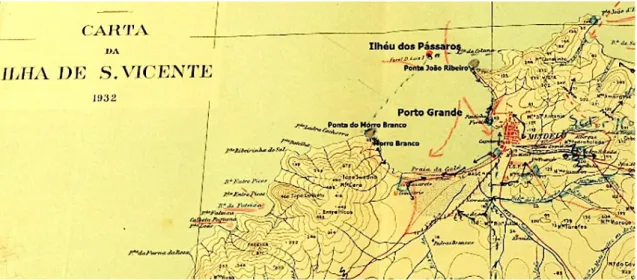 Figura 6: Pormenor da Carta da ilha de S. Vicente (1932) Escala 1:75.000. Ministério das Colónias, Comissão de  Cartografia