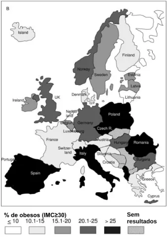 Figura 2- Prevalência da obesidade na Europa nos indivíduos do sexo feminino.