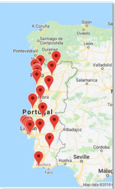 Figura 2 - Localização dos Centros de Divulgação em Portugal. 