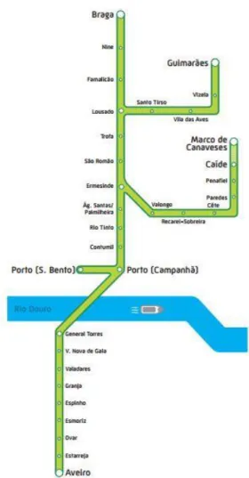 Figura 3.3 – Mapa das linhas do serviço de comboios urbanos do Porto. 