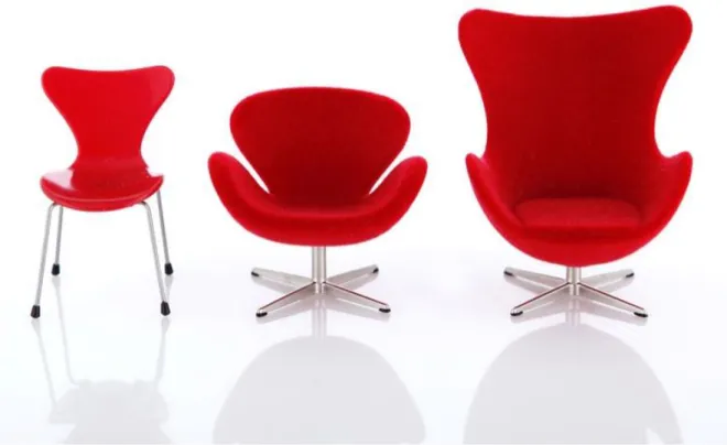 Figure 38 : Designer’s choices for “product design” theme: Arne Jacobsen’s chairs from the 50’s  Source: http://nationofdesign.com/da/90-miniaturer (accessed: Dez 2016) 