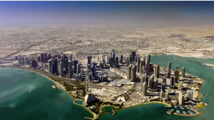 Figure 10: West Bay District, Doha - Oblique aerial revealing the new Doha  skyline and the apparent disconnection with the surrounding neighbourhoods