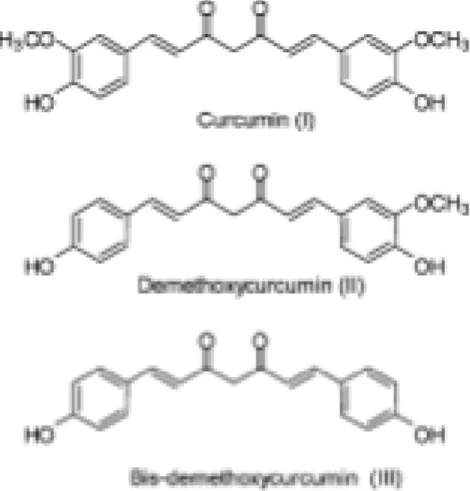 Figura 2: Estrutura química da curcumina I, II e III.   