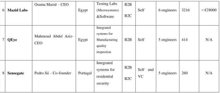 Table 6: Characteristics of the Low-Tech Startups Interviewed. 