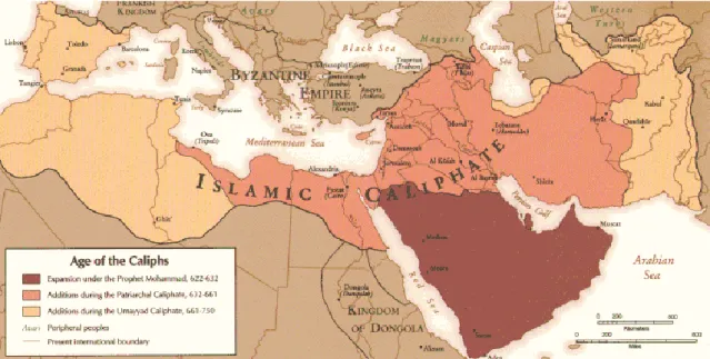 Figura 3 – Expansão do Califado Islâmico desde 622 d.C. a 750 d.C 12