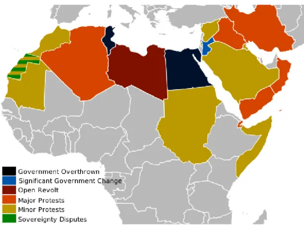 Figura 7 – Mapa das Revoltas de 2011  Fonte: (Shah, 2012) 