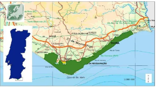 Figura 1 – Localização geográfica do Parque Natural da Ria Formosa (PNRF 2007c) . 