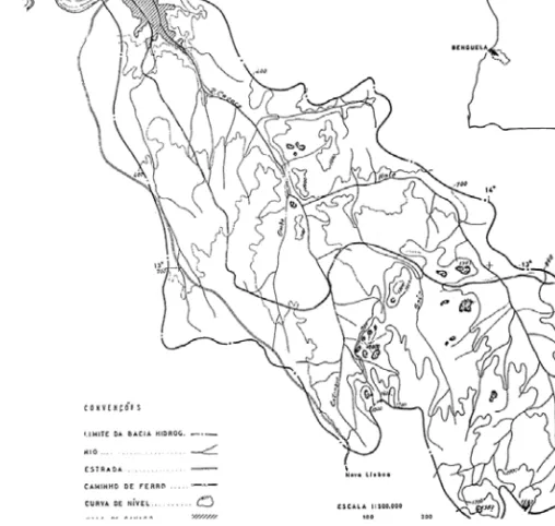 Fig. 7 – Cavaco: Localização e bacia hidrográfica (Diniz, 1974)
