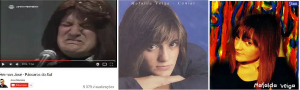 Figure 2 - Frame of Herman´s José Mocking sketch (1996) and the albums covers for “Cantar” [“Sing”] 