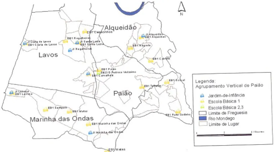 Figura 1 -  Localização  dos  diversos  estabelecimentos  de  educação  do  Agrupamento de Escolas do Paião 3