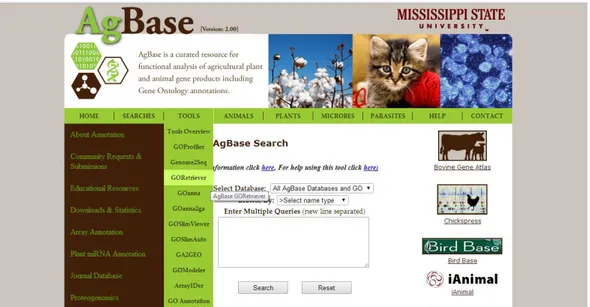 Figura 8 - Portal AgBase e seleção da ferramenta de classificação funcional GoRetriever  (http://www.agbase.msstate.edu/)
