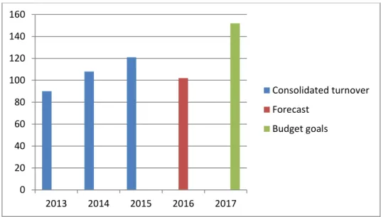 Figure 11 - Aggregate turnover in millions of euros (2013- 2017) of Proef Group 