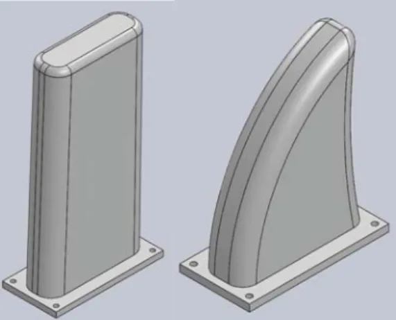 Figura 4.22: Barbatana Dorsal V1 (Esquerda) e V2 (Direita) Fonte: Imagem retirada do desenho da peça em SolidWorks